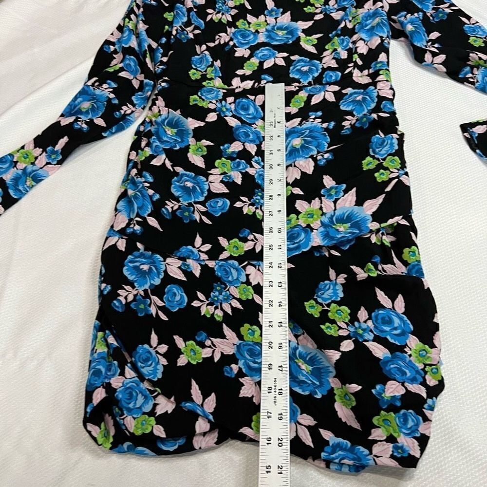 Zara Black Blue Floral Open Back Long Sleeve Dress Womens XL NWT - Picture 6 of 13
